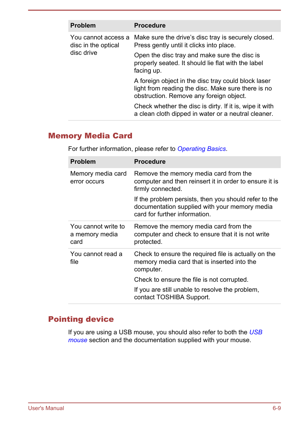 Memory media card, Pointing device | Toshiba Portege R30-A User Manual | Page 125 / 155