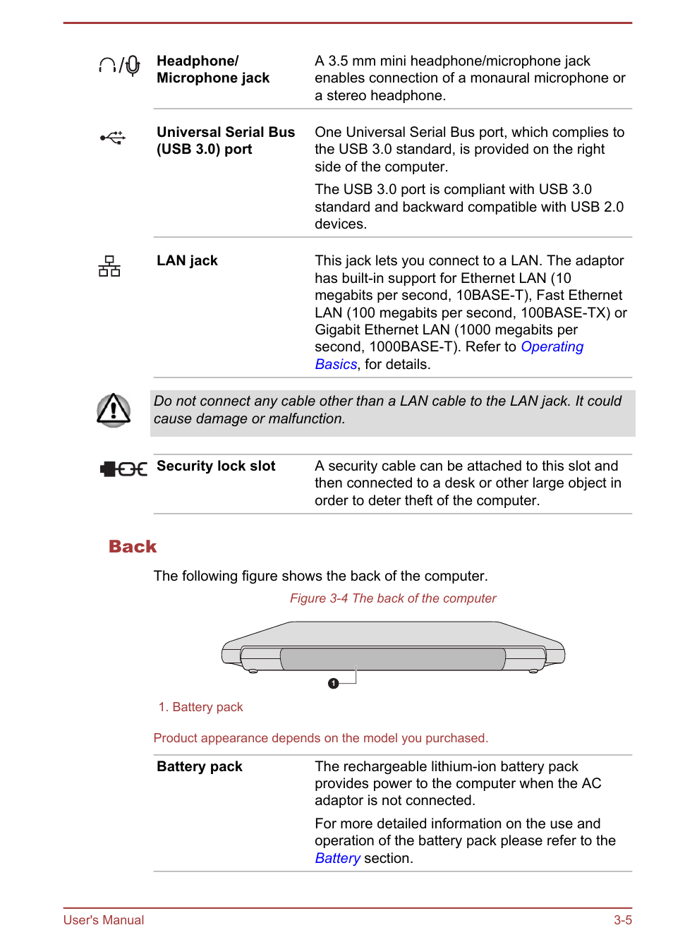 Back | Toshiba Portege R30-A User Manual | Page 39 / 155