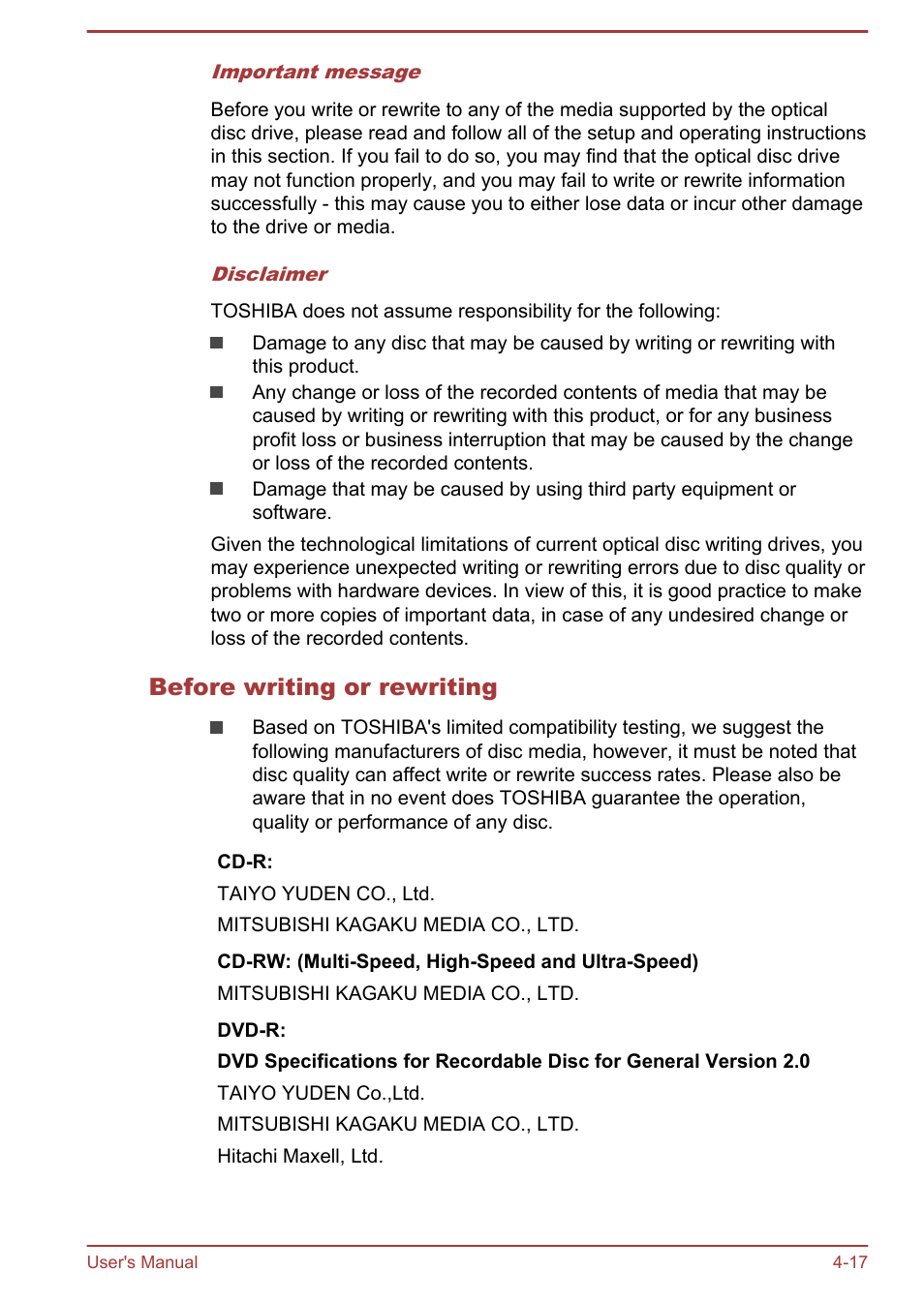 Before writing or rewriting | Toshiba Portege R30-A User Manual | Page 66 / 155