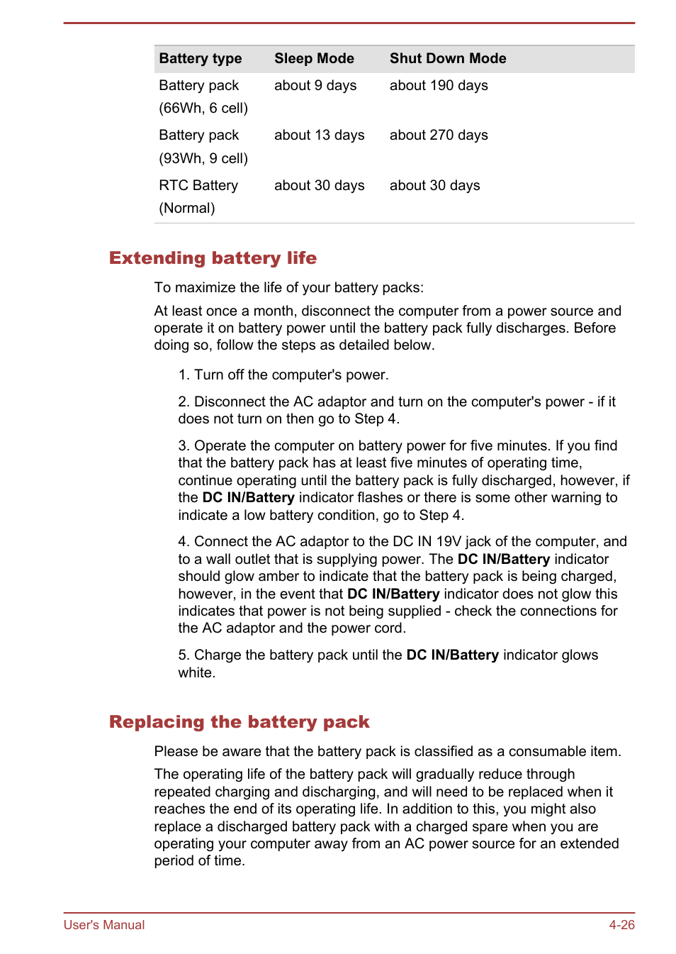 Extending battery life, Replacing the battery pack | Toshiba Portege R30-A User Manual | Page 75 / 155