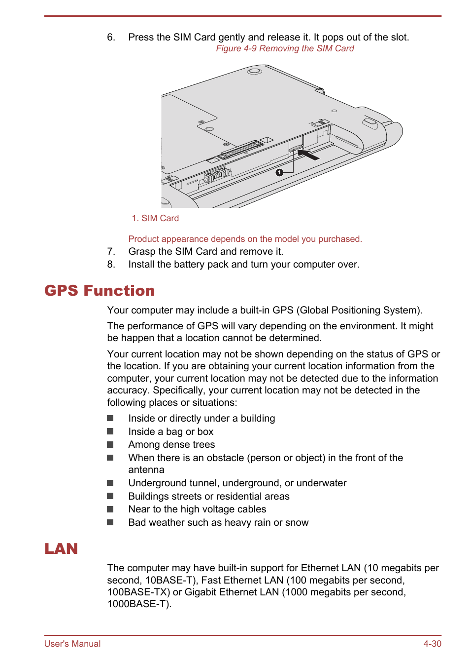 Gps function, Gps function -30 lan -30 | Toshiba Portege R30-A User Manual | Page 79 / 155