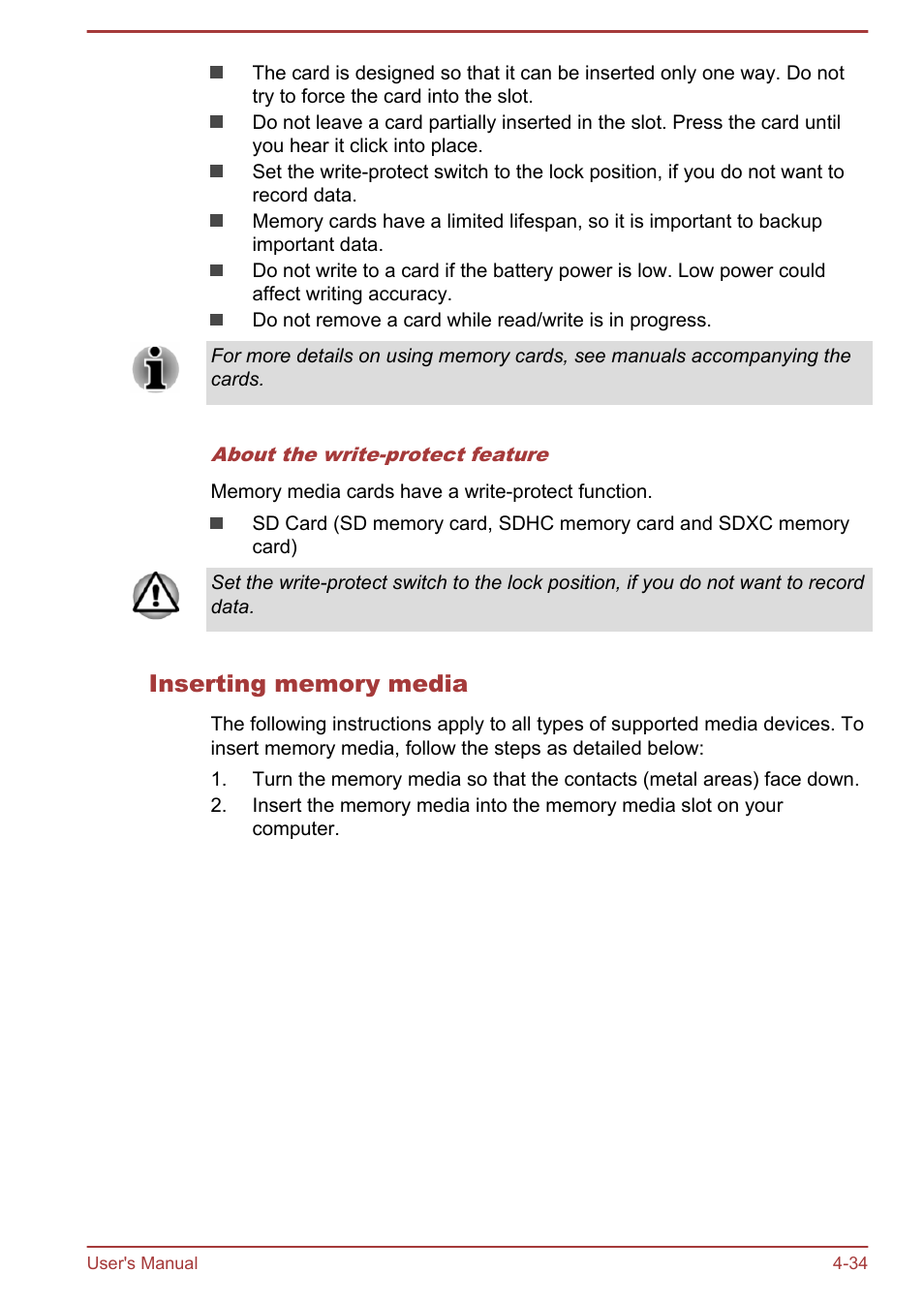 Inserting memory media | Toshiba Portege R30-A User Manual | Page 83 / 155