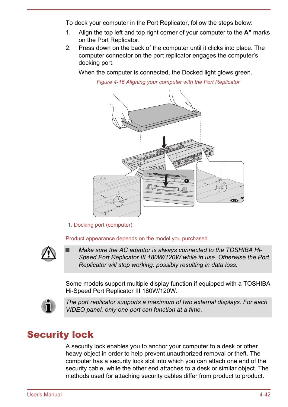 Security lock, Security lock -42 | Toshiba Portege R30-A User Manual | Page 91 / 155