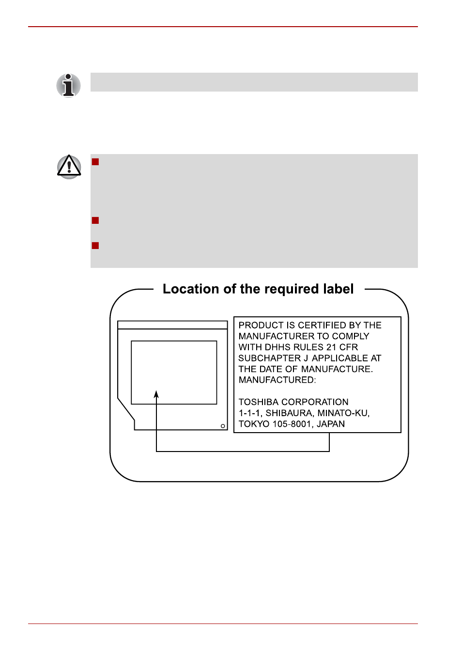 Optical disc drive safety instructions | Toshiba Qosmio G40 User Manual | Page 6 / 256