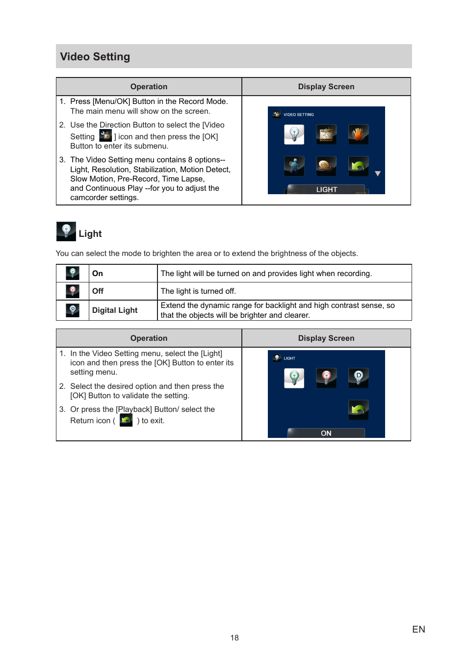 Video setting | Toshiba Camileo B10 User Manual | Page 18 / 50