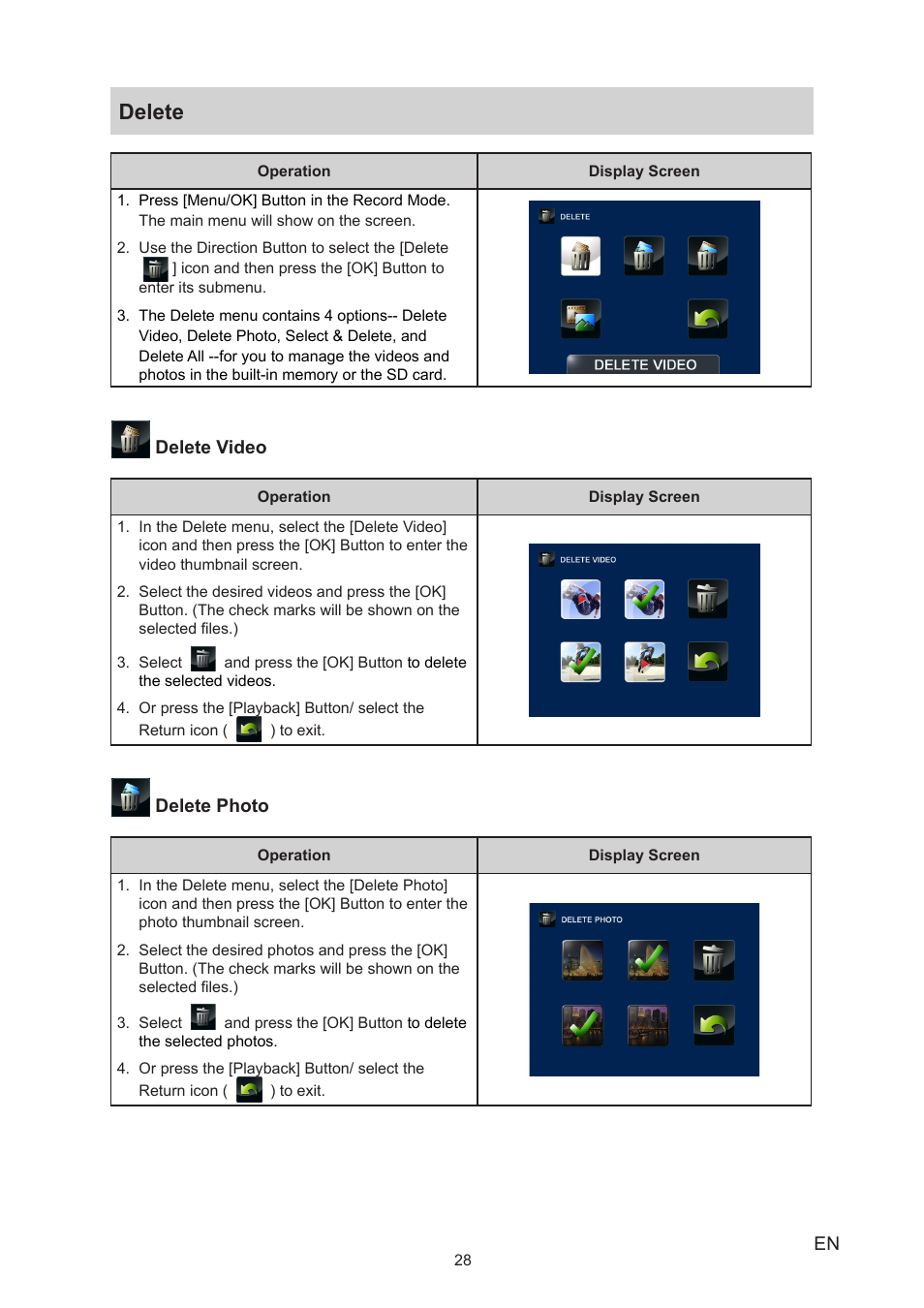 Delete | Toshiba Camileo B10 User Manual | Page 28 / 50