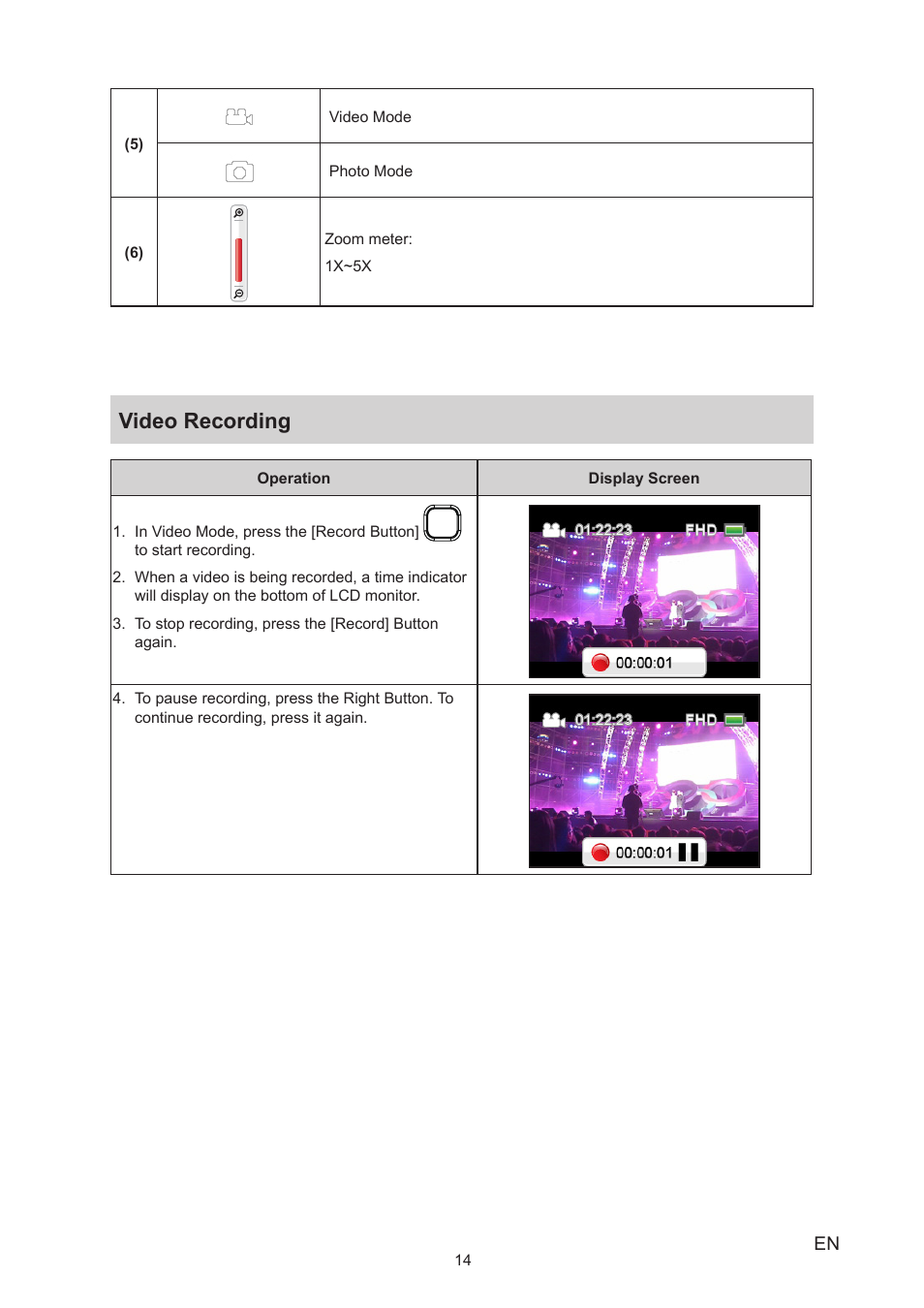 Video recording | Toshiba Camileo BW20 User Manual | Page 14 / 47