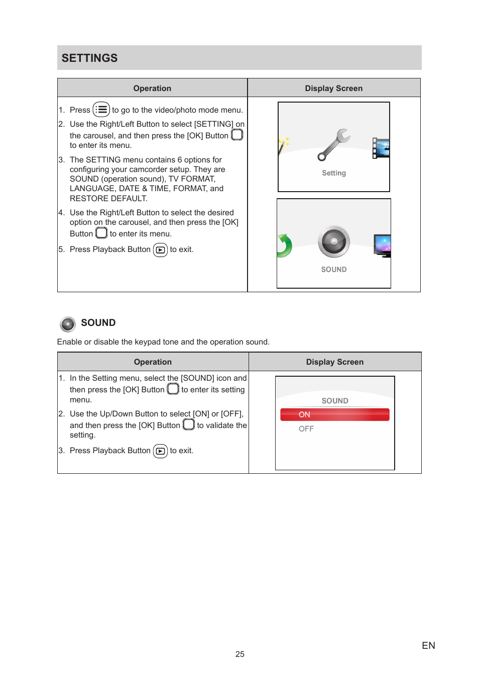 Settings | Toshiba Camileo BW20 User Manual | Page 25 / 47