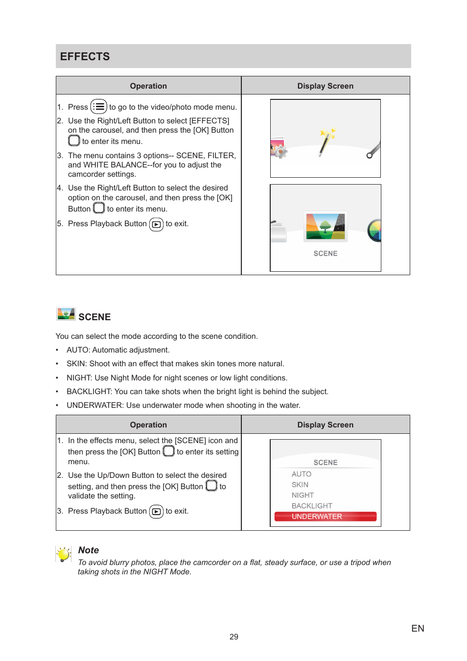 Effects | Toshiba Camileo BW20 User Manual | Page 29 / 47