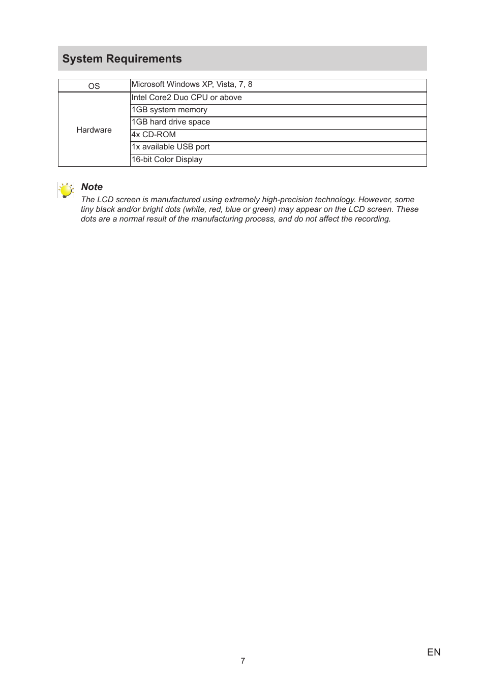 System requirements | Toshiba Camileo BW20 User Manual | Page 7 / 47