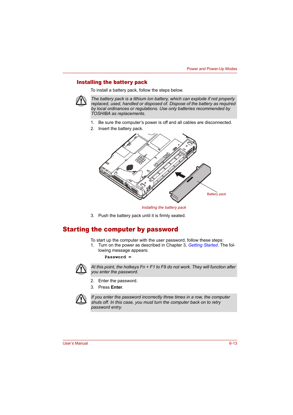 Starting the computer by password, Starting the computer by password -13 | Toshiba Tecra A4 (PTA42) User Manual | Page 101 / 174