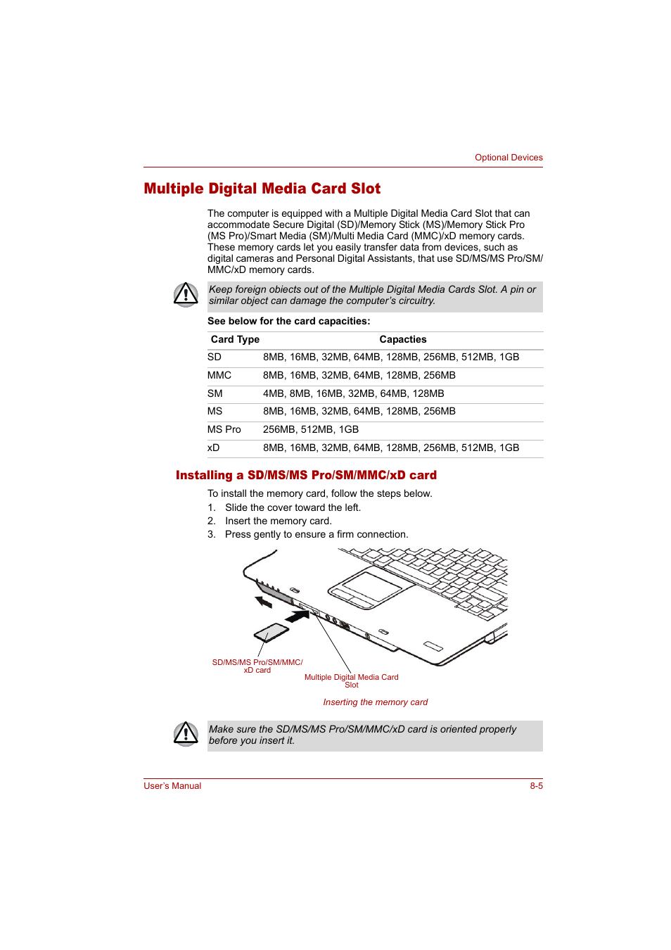 Multiple digital media card slot, Multiple digital media card slot -5 | Toshiba Tecra A4 (PTA42) User Manual | Page 114 / 174