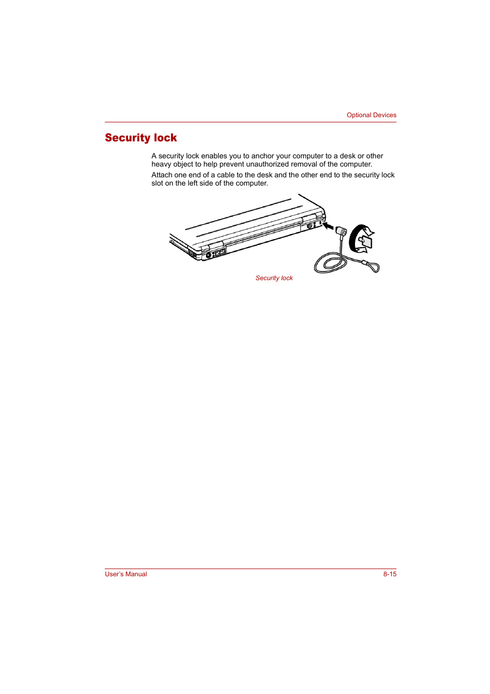 Security lock, Security lock -15 | Toshiba Tecra A4 (PTA42) User Manual | Page 124 / 174