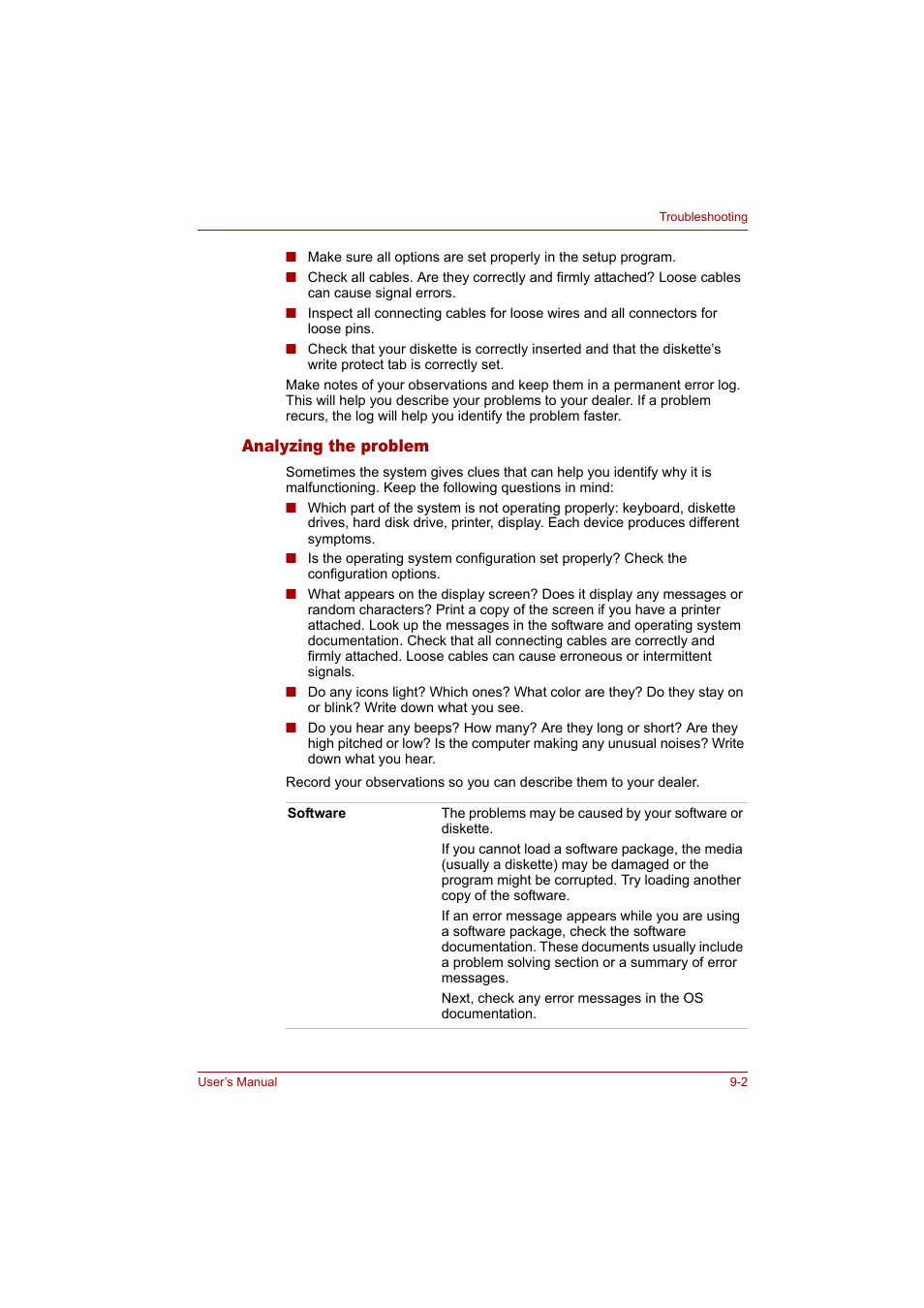 Analyzing the problem | Toshiba Tecra A4 (PTA42) User Manual | Page 126 / 174