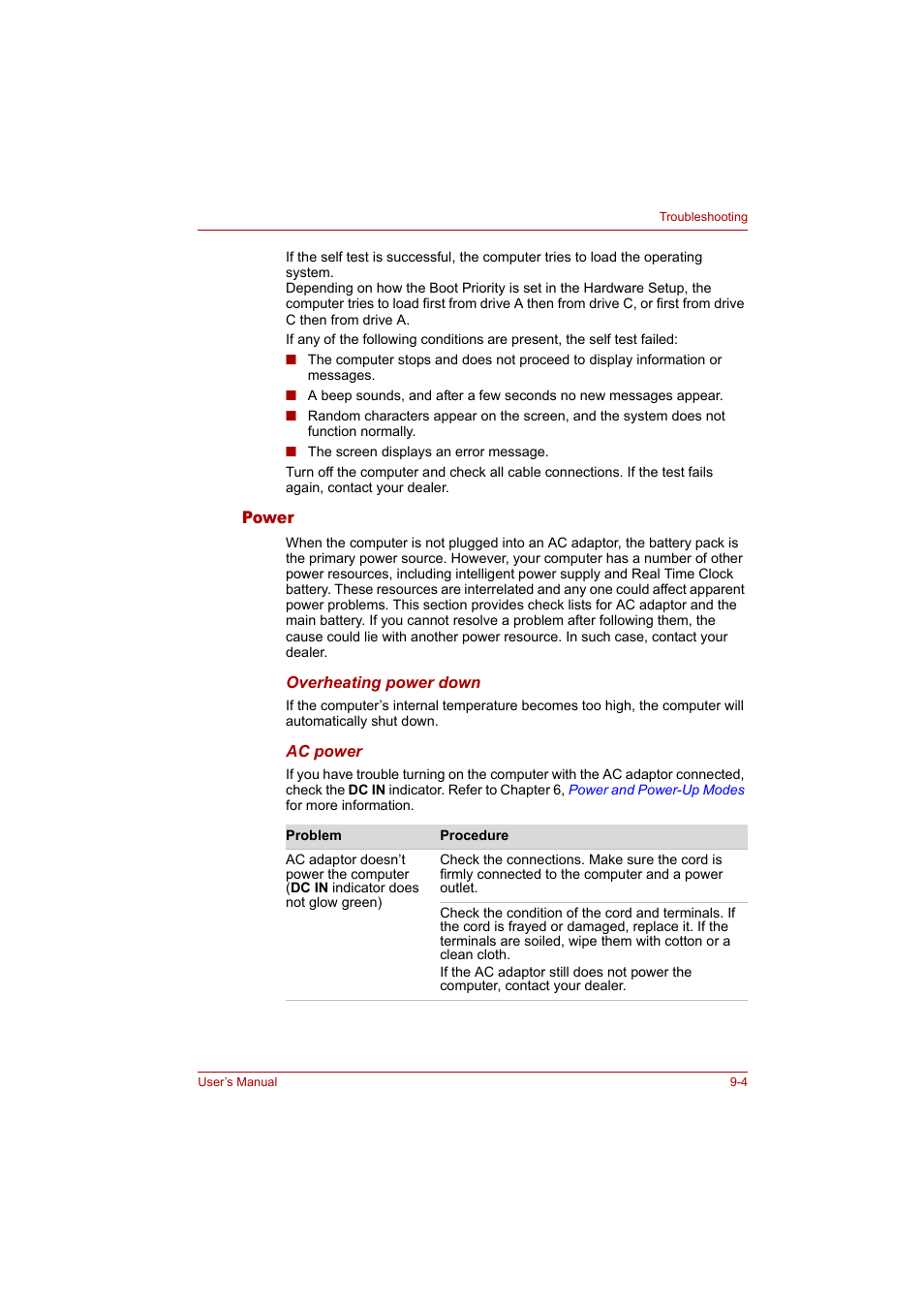 Power | Toshiba Tecra A4 (PTA42) User Manual | Page 128 / 174