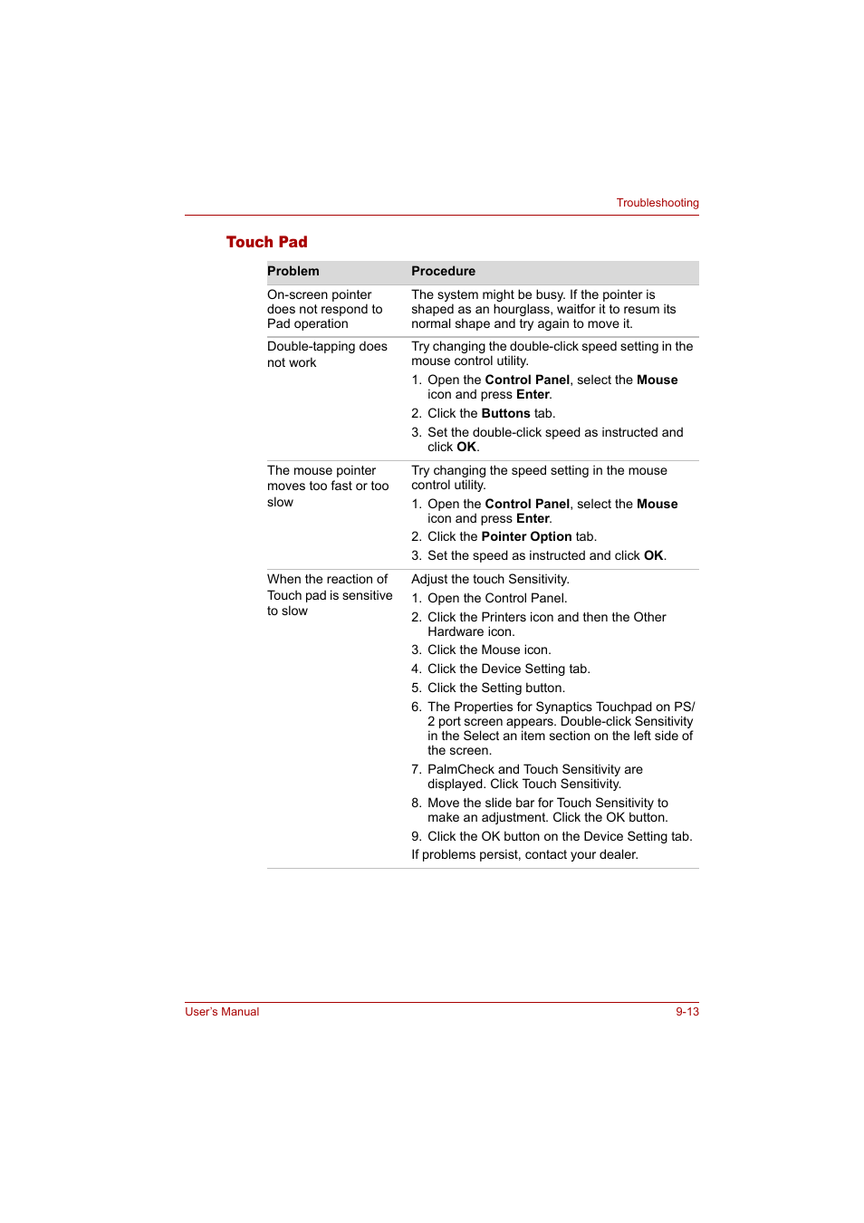 Touch pad | Toshiba Tecra A4 (PTA42) User Manual | Page 137 / 174