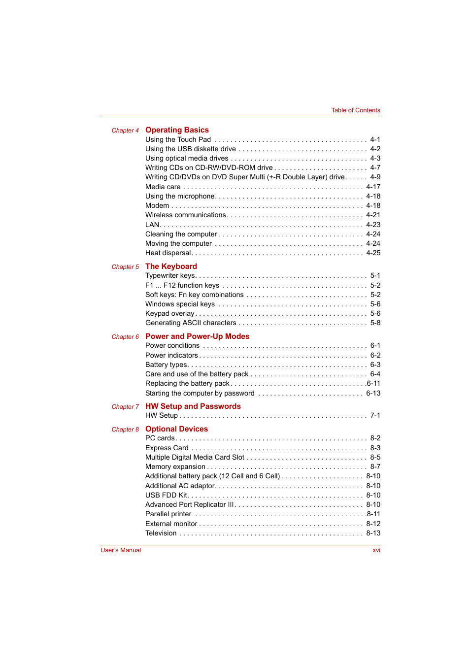 Toshiba Tecra A4 (PTA42) User Manual | Page 16 / 174