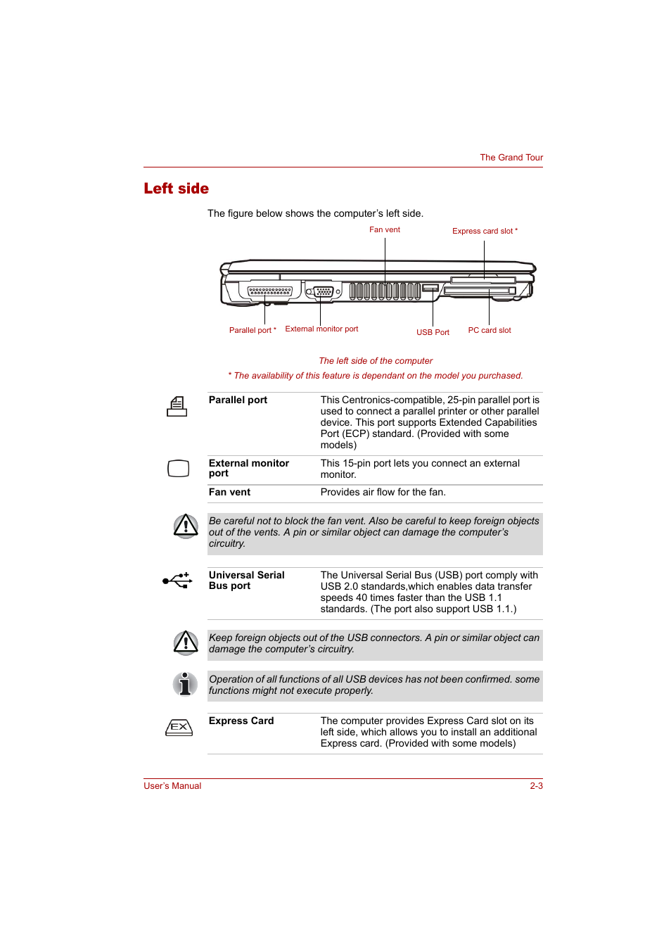 Left side, Left side -3 | Toshiba Tecra A4 (PTA42) User Manual | Page 33 / 174