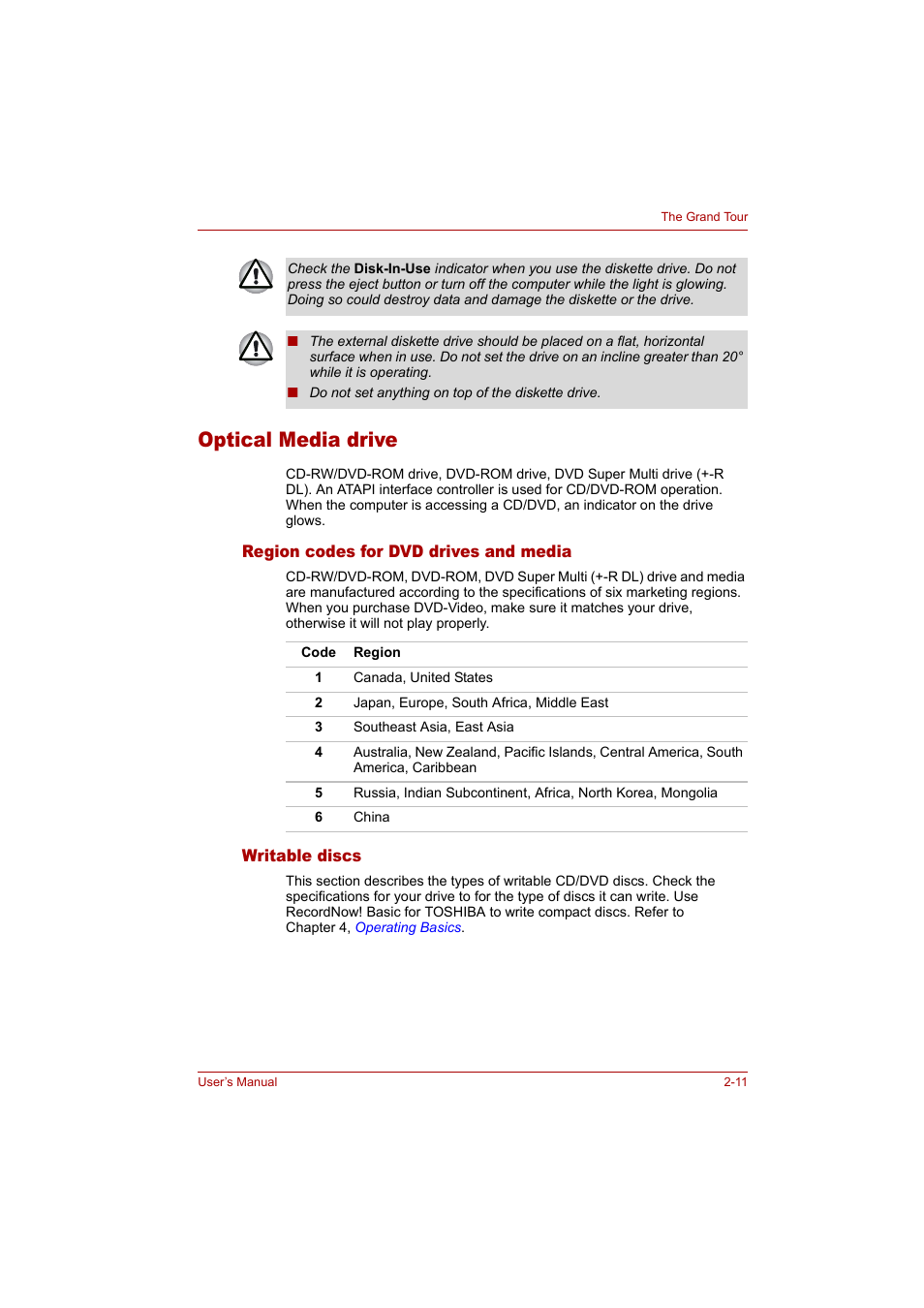 Optical media drive, Optical media drive -11 | Toshiba Tecra A4 (PTA42) User Manual | Page 41 / 174