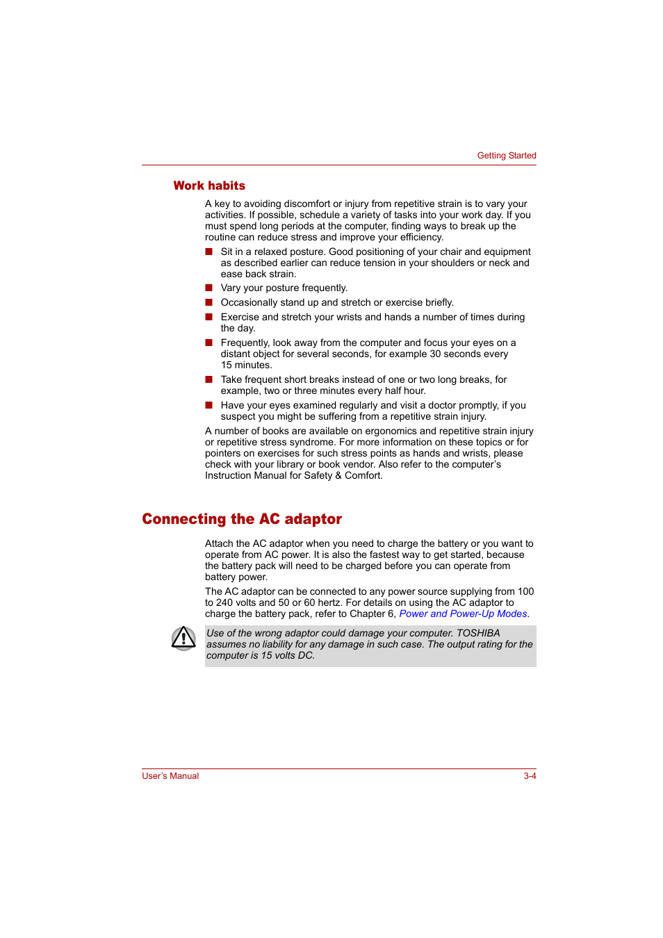 Connecting the ac adaptor, Connecting the ac adaptor -4 | Toshiba Tecra A4 (PTA42) User Manual | Page 48 / 174