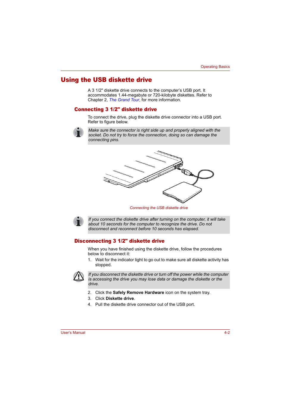 Using the usb diskette drive, Using the usb diskette drive -2 | Toshiba Tecra A4 (PTA42) User Manual | Page 57 / 174