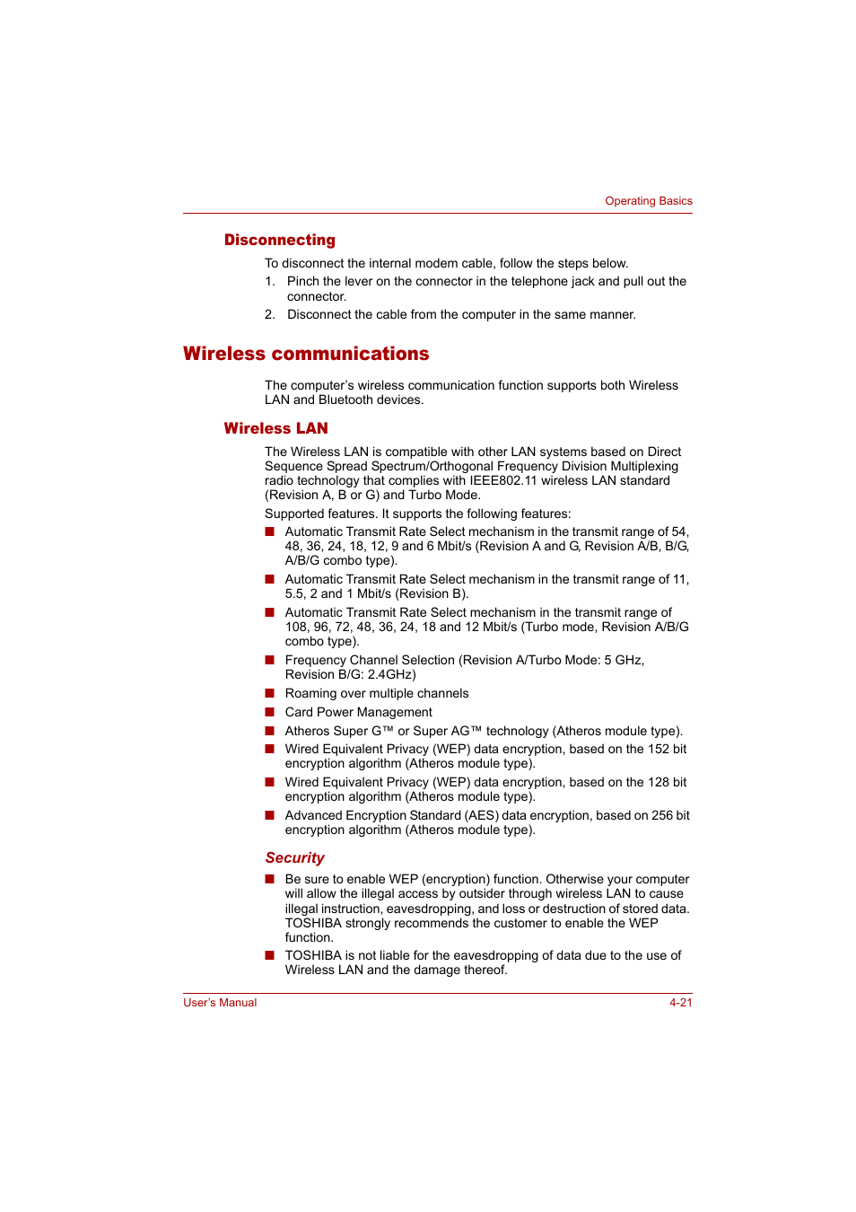 Wireless communications, Wireless communications -21 | Toshiba Tecra A4 (PTA42) User Manual | Page 76 / 174