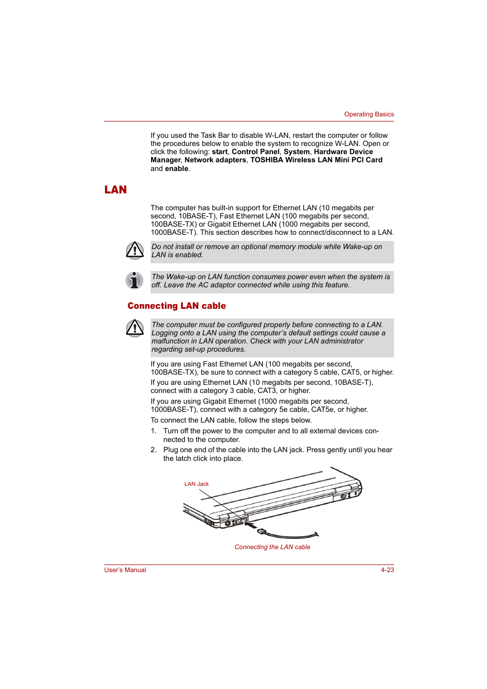 Lan -23 | Toshiba Tecra A4 (PTA42) User Manual | Page 78 / 174