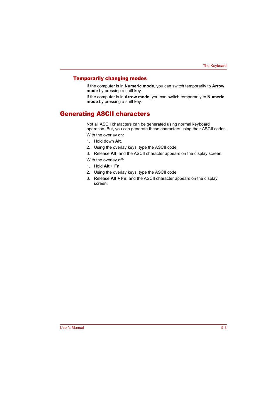 Generating ascii characters, Generating ascii characters -8 | Toshiba Tecra A4 (PTA42) User Manual | Page 88 / 174