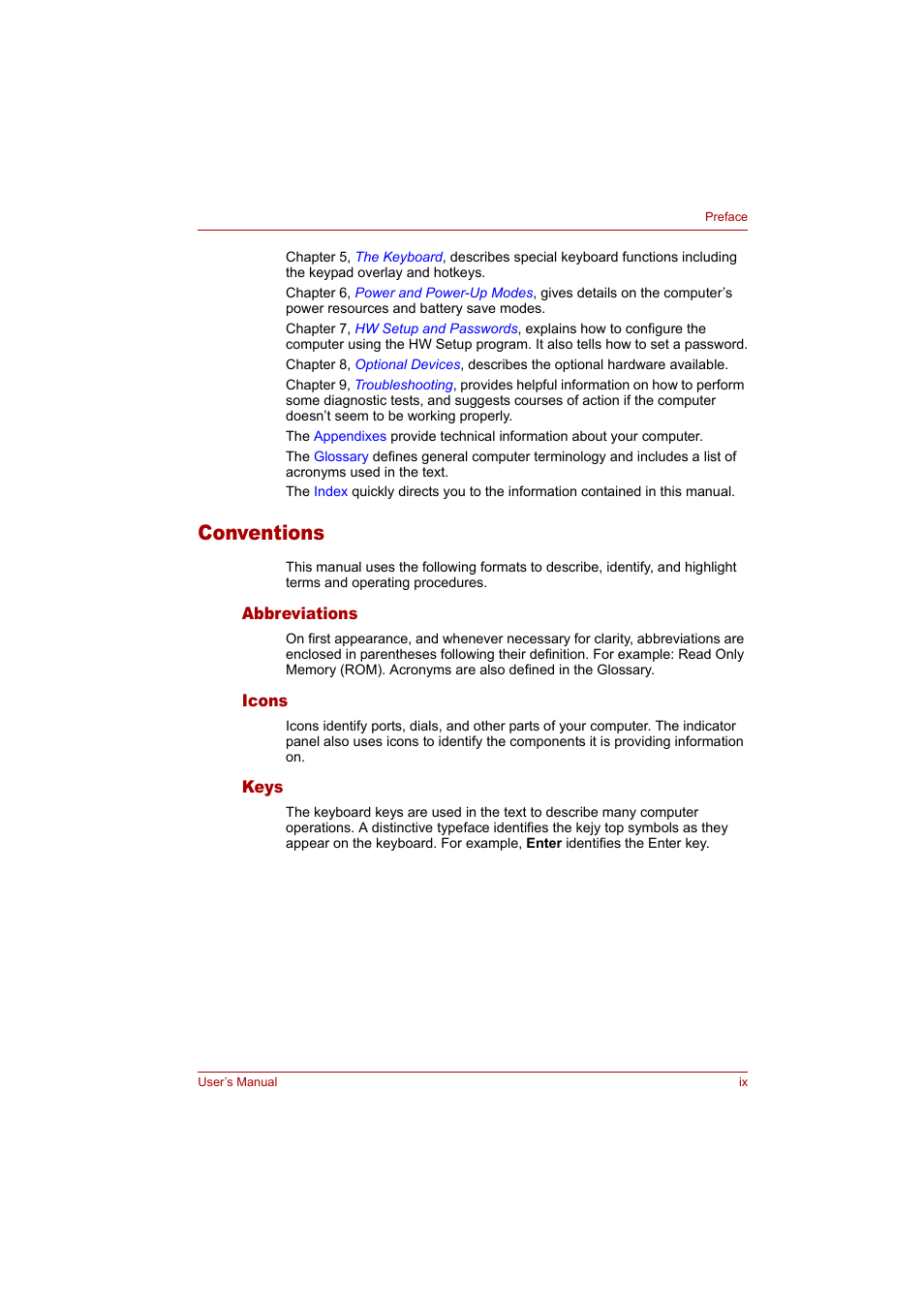 Conventions | Toshiba Tecra A4 (PTA42) User Manual | Page 9 / 174