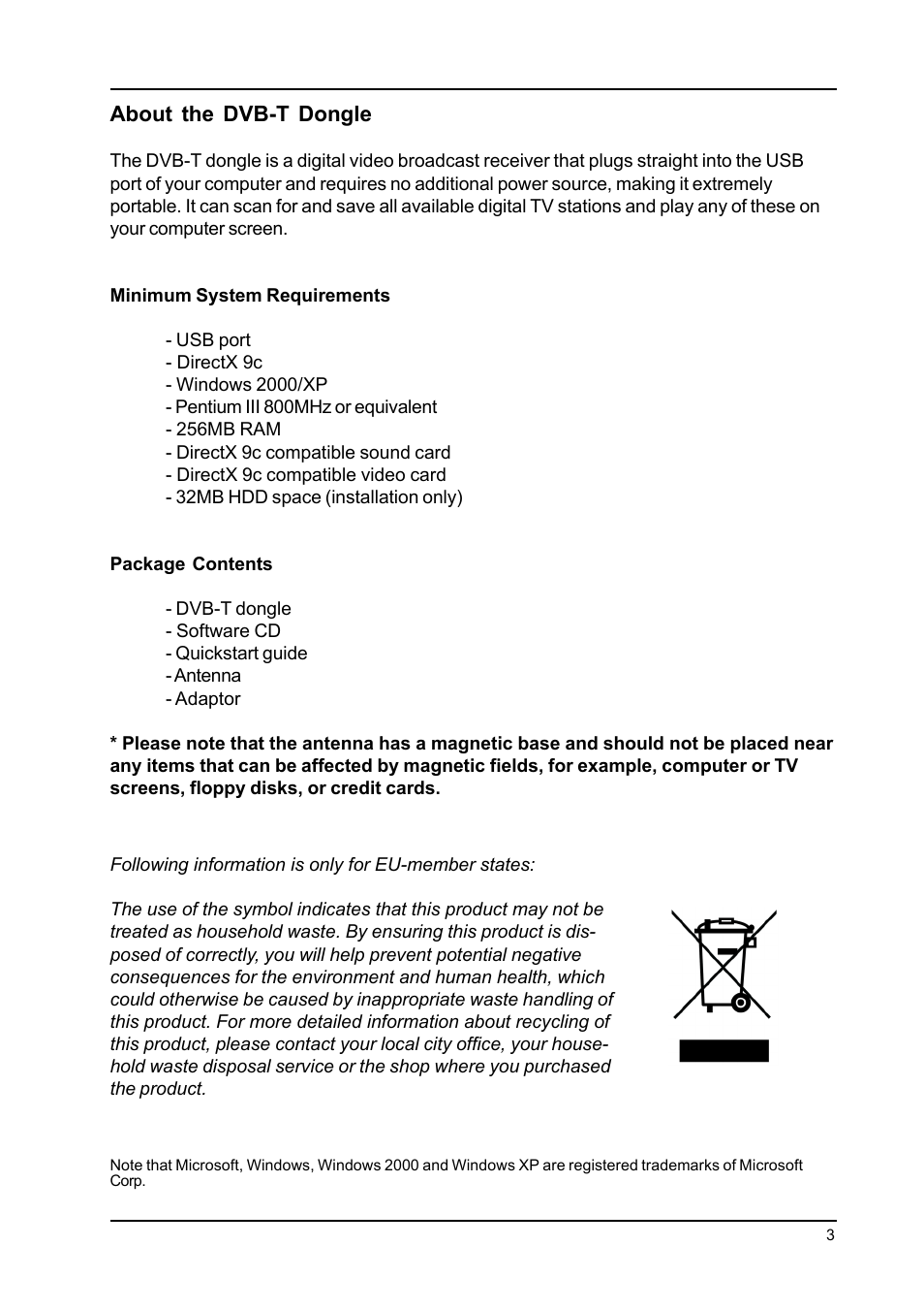 About the dvb-t dongle | Toshiba DVB-T Tuner User Manual | Page 3 / 19