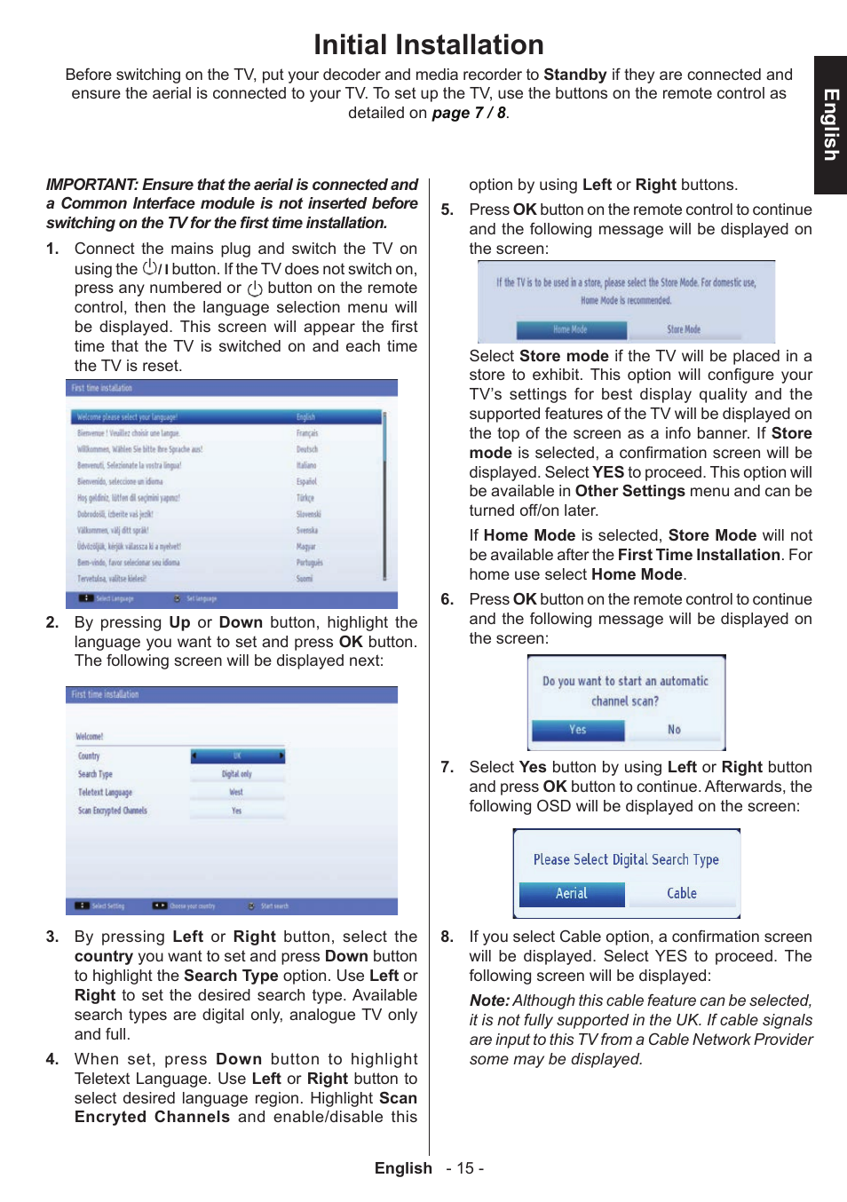 Initial installation, English | Toshiba D1434 User Manual | Page 17 / 61