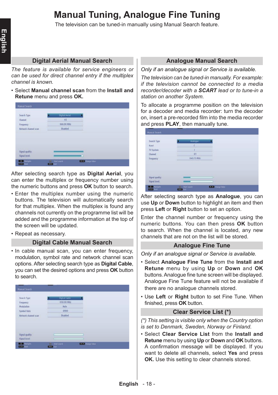 Manual tuning, analogue fine tuning, English | Toshiba D1434 User Manual | Page 20 / 61