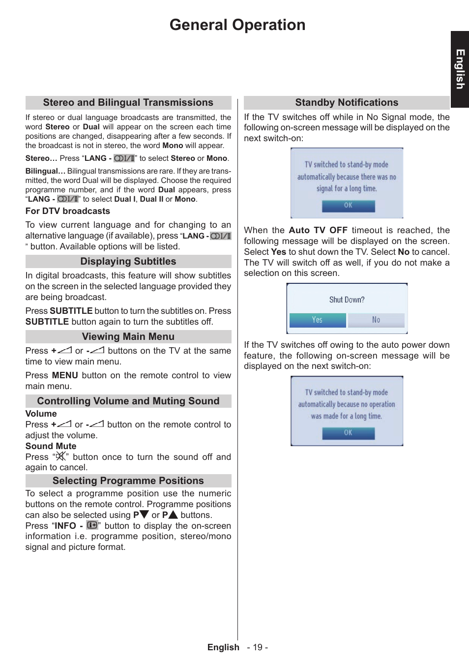 General operation, English | Toshiba D1434 User Manual | Page 21 / 61