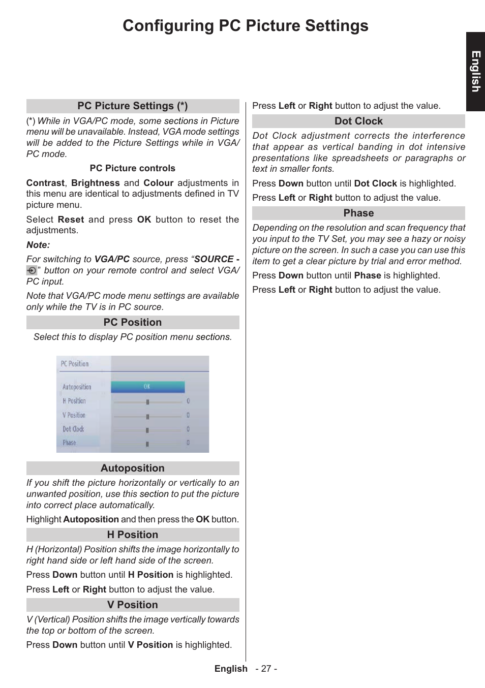 Configuring pc picture settings, English | Toshiba D1434 User Manual | Page 29 / 61