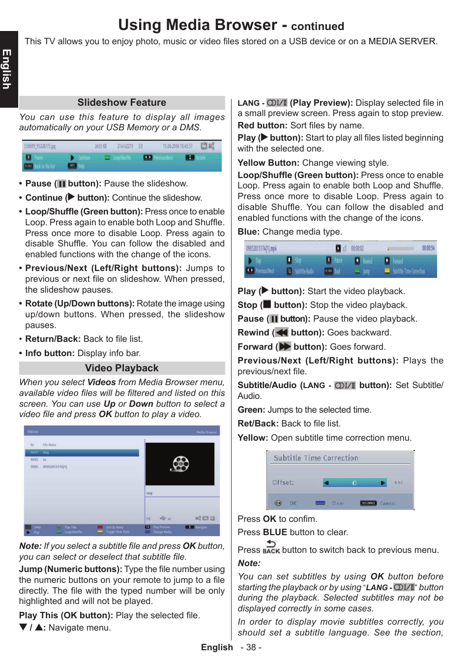 Using media browser, English, Continued | Toshiba D1434 User Manual | Page 40 / 61