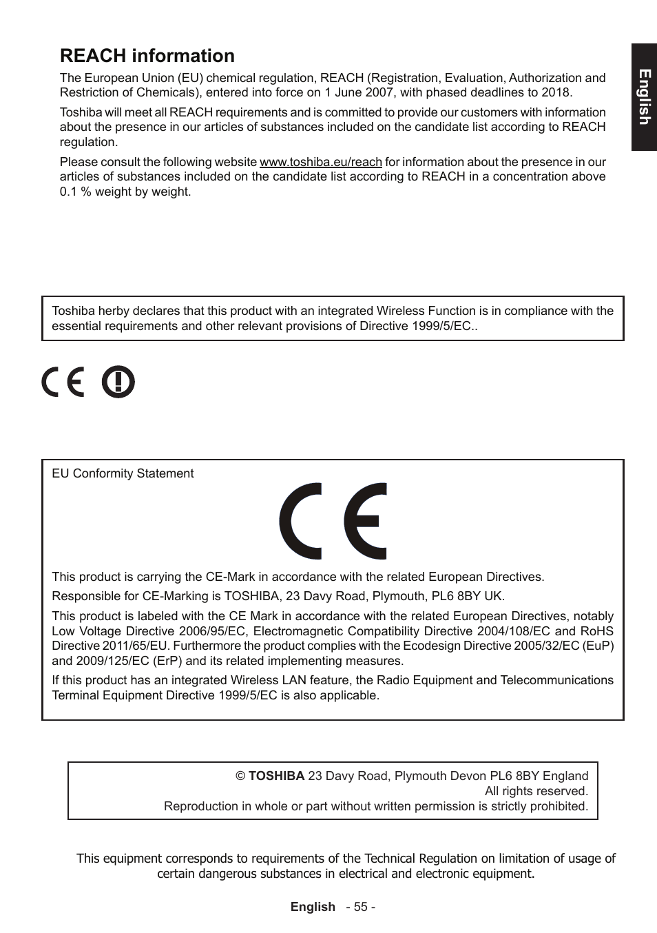 Reach information | Toshiba D1434 User Manual | Page 57 / 61