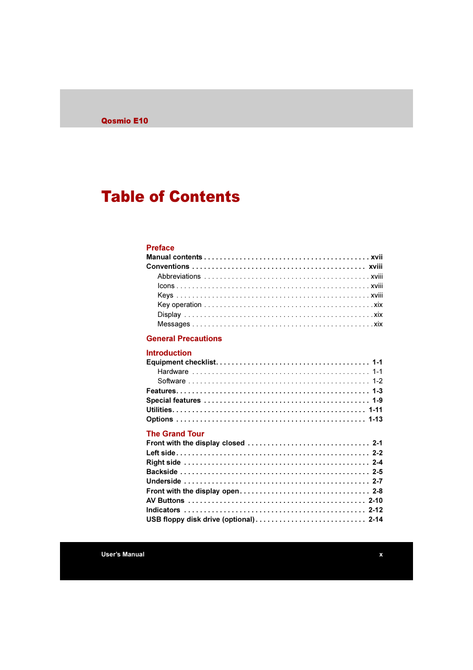 Toshiba Qosmio E10 User Manual | Page 10 / 200