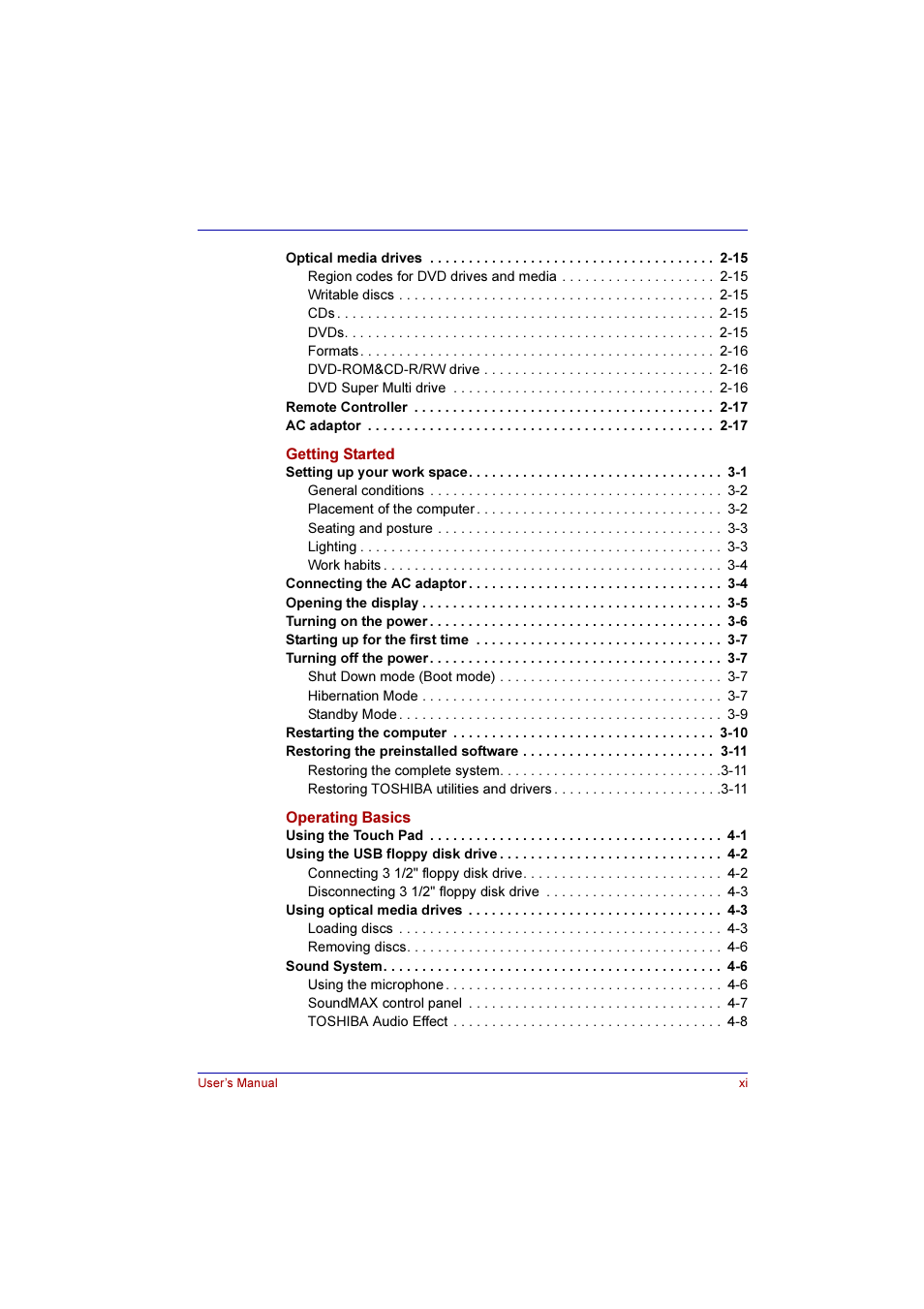 Toshiba Qosmio E10 User Manual | Page 11 / 200