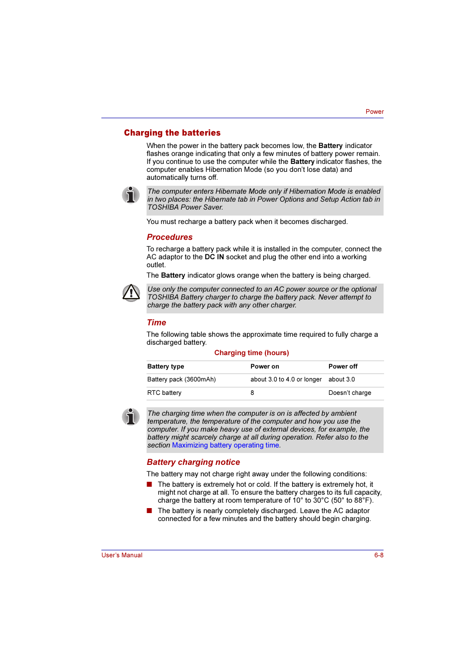 Charging the batteries, Charging the batteries -8 | Toshiba Qosmio E10 User Manual | Page 117 / 200