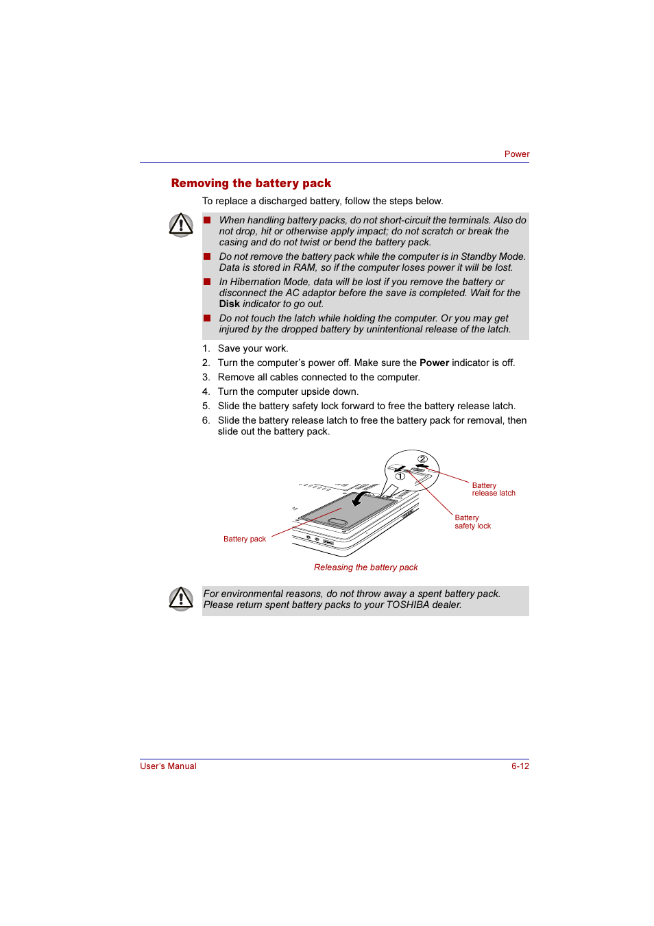 Removing the battery pack, Removing the battery pack -12 | Toshiba Qosmio E10 User Manual | Page 121 / 200