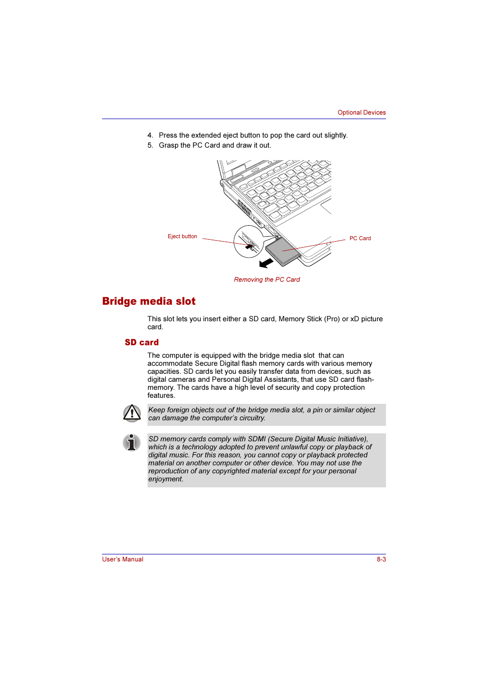 Bridge media slot, Sd card, Bridge media slot -3 | Sd card -3 | Toshiba Qosmio E10 User Manual | Page 134 / 200