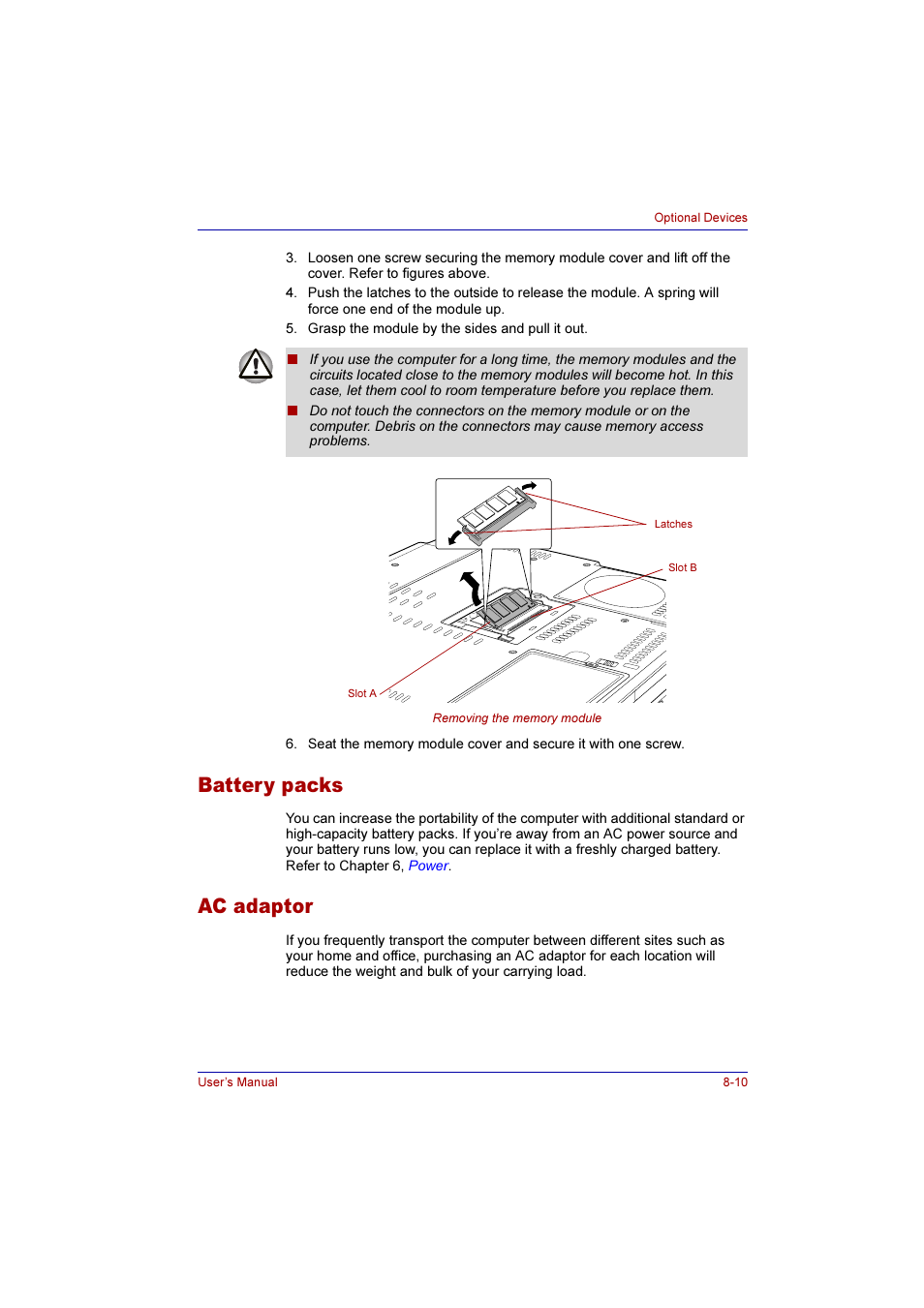 Battery packs, Ac adaptor, Battery packs -10 ac adaptor -10 | Toshiba Qosmio E10 User Manual | Page 141 / 200