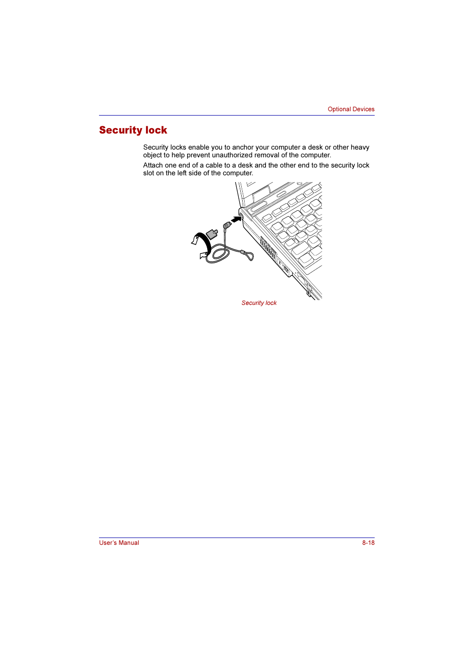 Security lock, Security lock -18 | Toshiba Qosmio E10 User Manual | Page 149 / 200