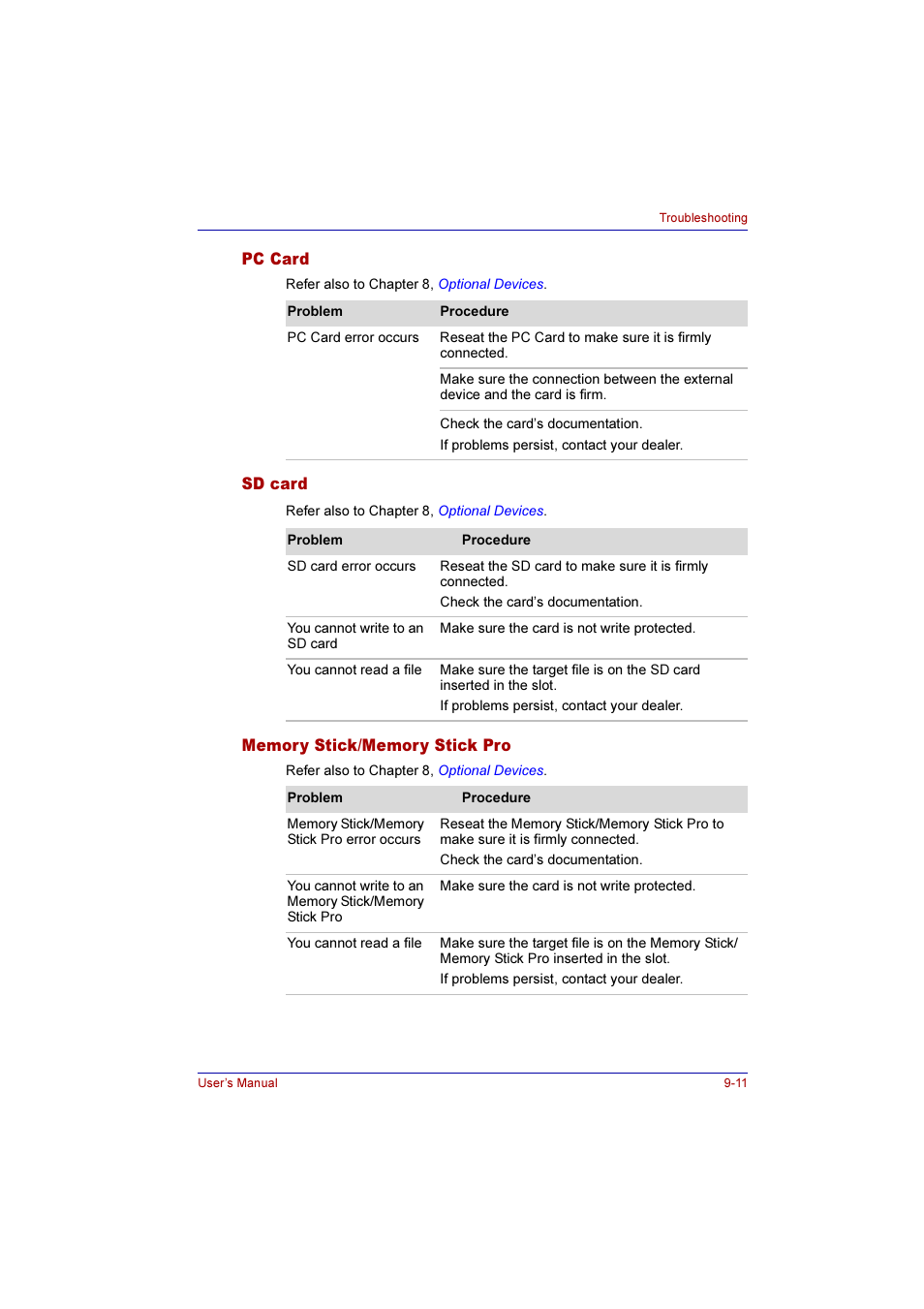 Pc card, Sd card, Memory stick/memory stick pro | Toshiba Qosmio E10 User Manual | Page 160 / 200