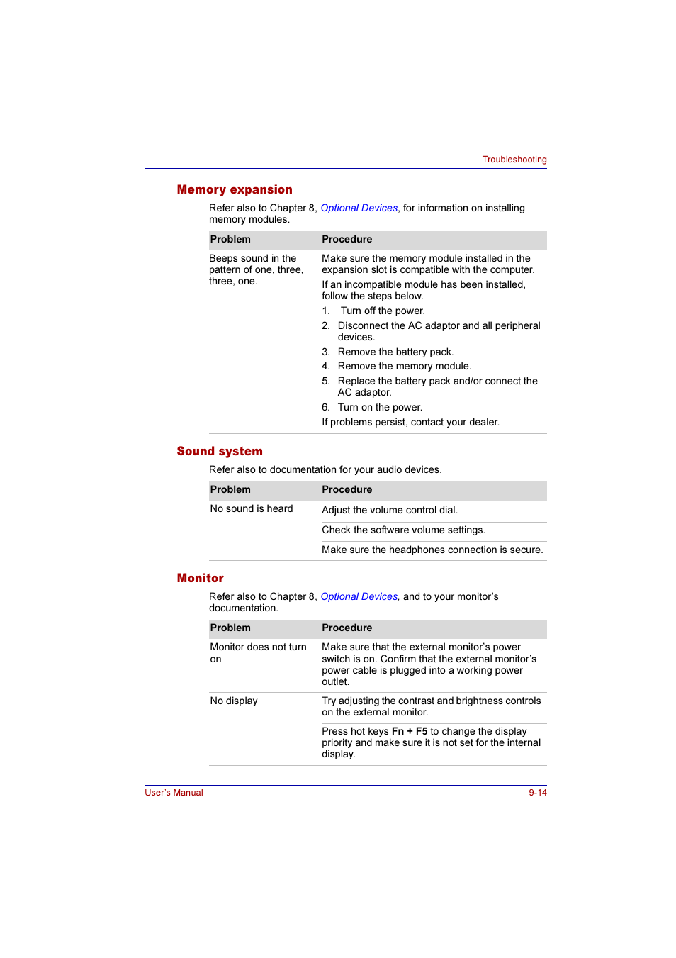 Memory expansion, Sound system, Monitor | Memory expansion -14 sound system -14 monitor -14 | Toshiba Qosmio E10 User Manual | Page 163 / 200