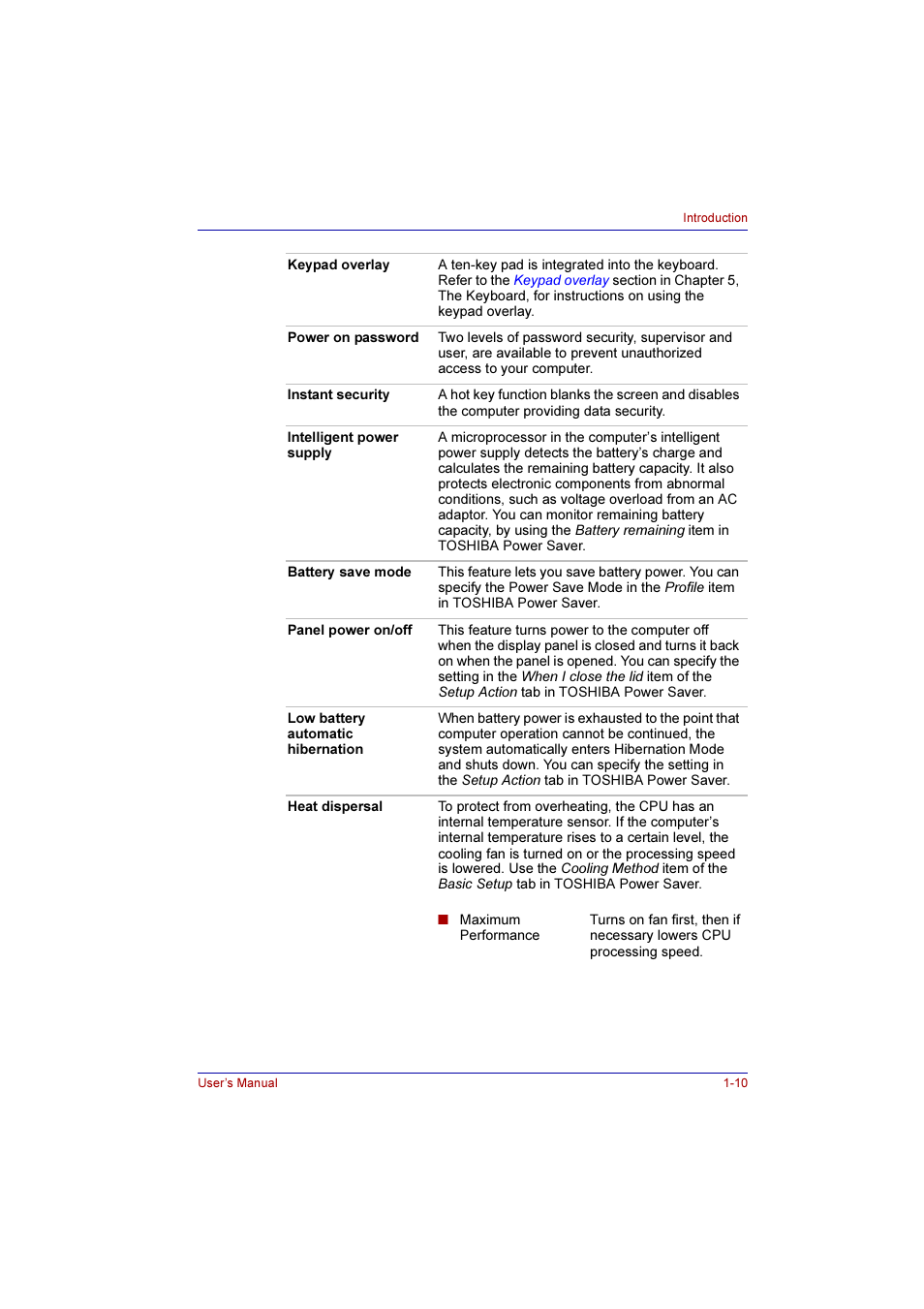 Toshiba Qosmio E10 User Manual | Page 36 / 200