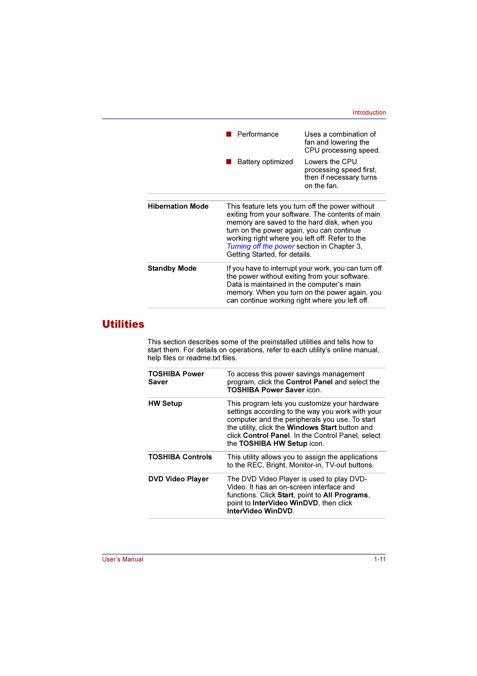 Utilities, Utilities -11 | Toshiba Qosmio E10 User Manual | Page 37 / 200