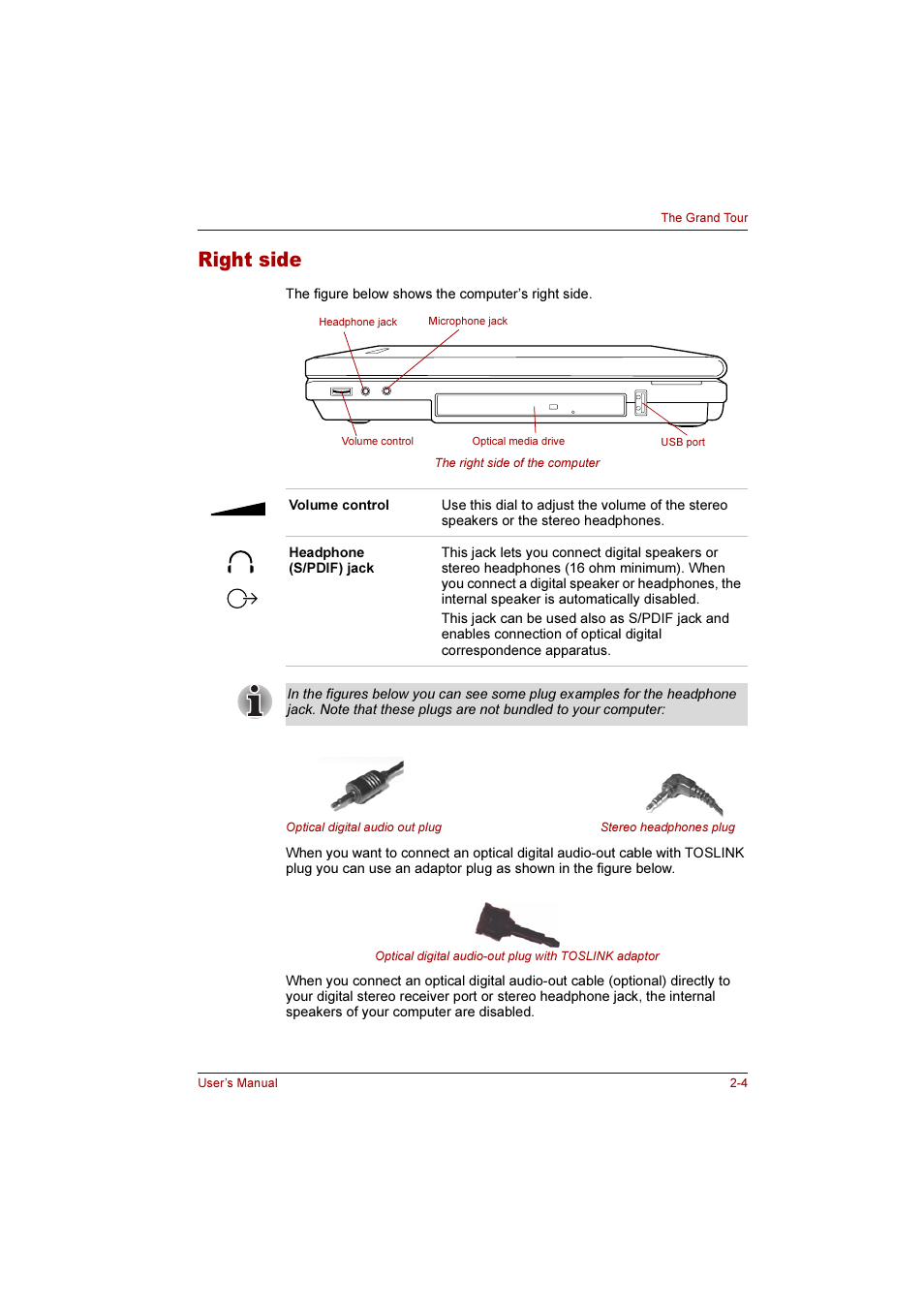 Right side, Right side -4 | Toshiba Qosmio E10 User Manual | Page 44 / 200