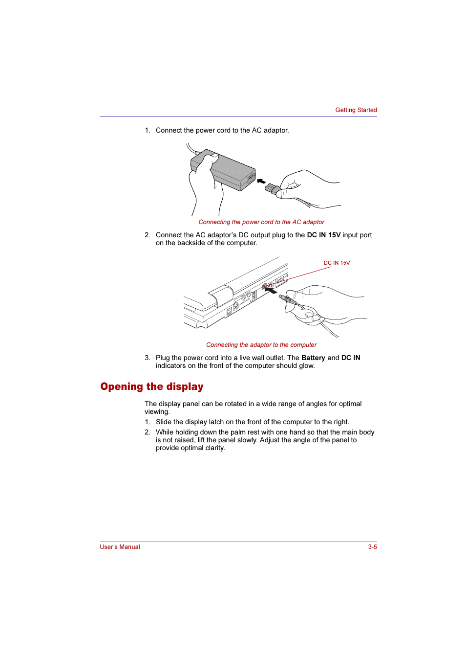 Opening the display, Opening the display -5 | Toshiba Qosmio E10 User Manual | Page 62 / 200