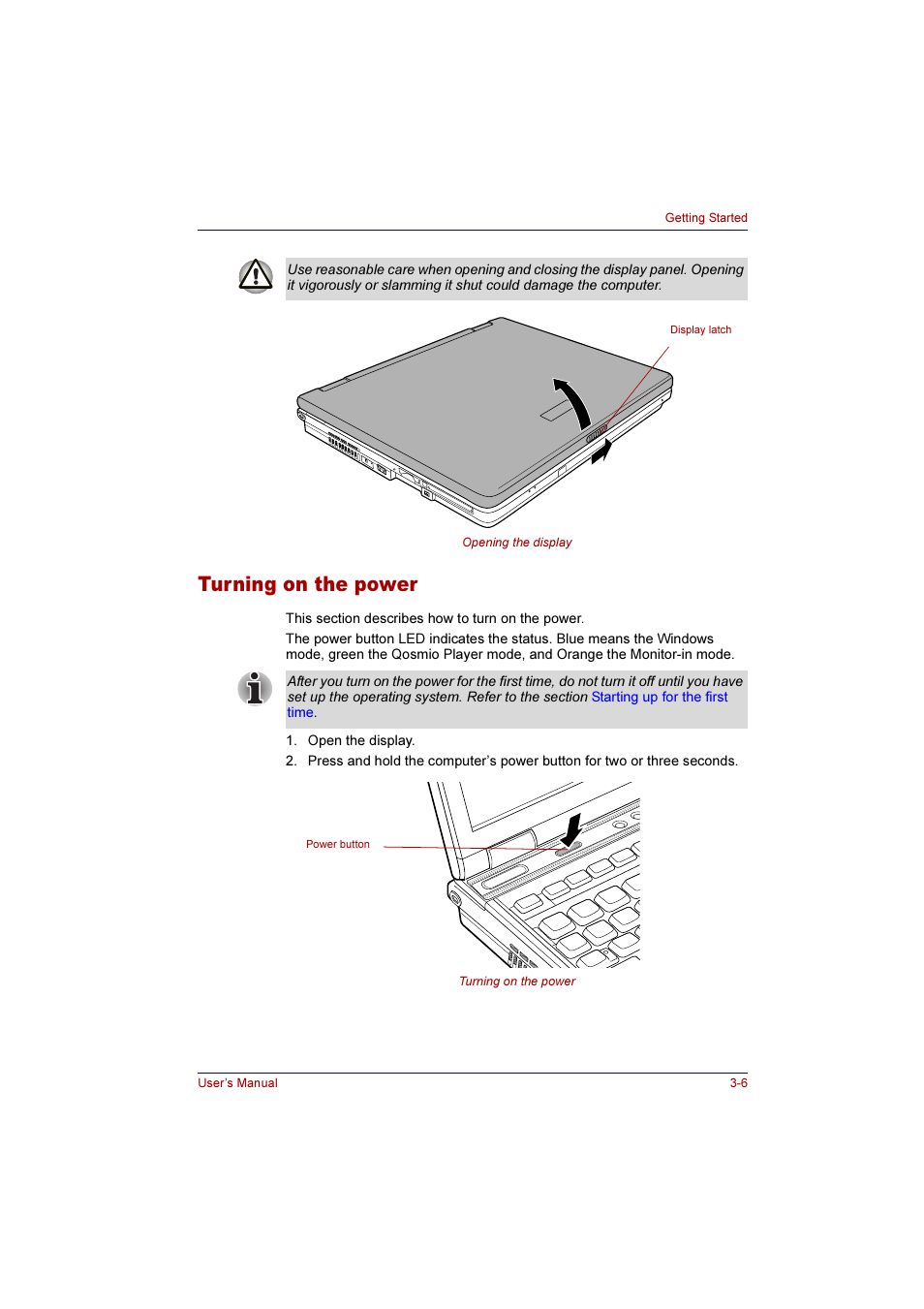 Turning on the power, Turning on the power -6 | Toshiba Qosmio E10 User Manual | Page 63 / 200